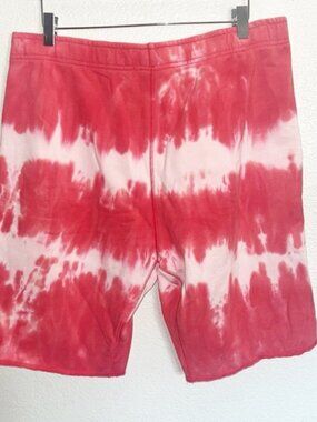Drake OVO Men's Red Marble Tie Dye 100% Cotton Pull On Drawstring Sweat Shorts